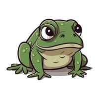 Cute green frog isolated on white background. Vector cartoon illustration.