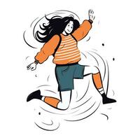 Vector illustration of a girl jumping on a white background. The girl is happy.