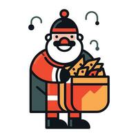 Santa Claus with a bucket of bread. Vector illustration in flat style.