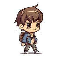 Cute little boy with backpack. Vector illustration on a white background.