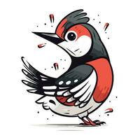 Hand drawn vector illustration of a cute cartoon woodpecker. Isolated objects on white background.