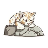 Illustration of a cat sitting on a rock. Vector illustration.