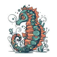 Seahorse. Hand drawn vector illustration in doodle style.