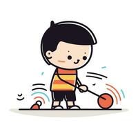 Cute boy playing with a ball. Vector illustration in cartoon style.