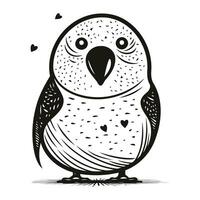 Vector illustration of a cute cartoon owl with hearts on its beak