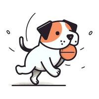 Cute dog playing with ball. Vector illustration in cartoon style.