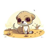 Cute cartoon chihuahua dog sitting on the ground. Vector illustration.