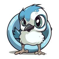 Cute cartoon blue bird in the ring on white background vector illustration