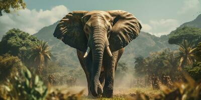 A image big elephant in wildlife, AI Generative photo