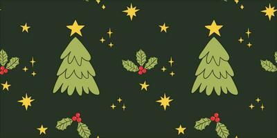 Seamless pattern with Christmas cherries and stars. Vector illustration doodles.