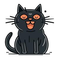 Cute black cat with big eyes. Vector illustration in flat style.