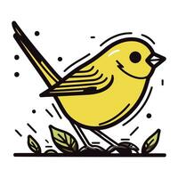 Cute little yellow bird on a white background. Vector illustration.