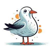 Vector illustration of a cute cartoon seagull on white background.