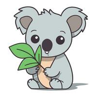 Koala holding plant character cartoon vector illustration. Cute koala holding plant.