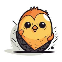 Cute little chick in eggshell. Vector illustration. Cartoon character.