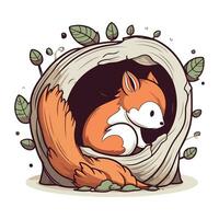 Cartoon fox in a hole. Vector illustration for your design.