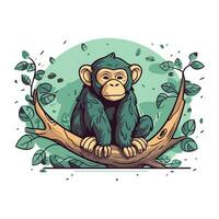 chimpancé sentado en un árbol rama. vector ilustración.