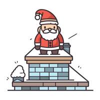 Santa Claus standing on the chimney. Christmas and New Year vector illustration.