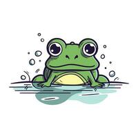 Cute cartoon frog with bubbles. Vector illustration isolated on white background.