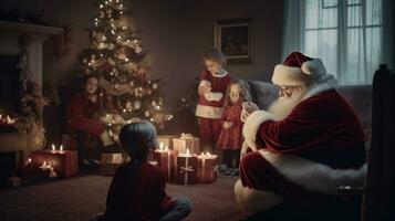 A heartwarming Christmas scene with Santa Claus in his iconic red suit, AI Generative photo