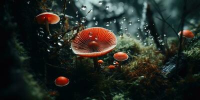 A portrait of a big mushrooms in the forest, AI Generative photo