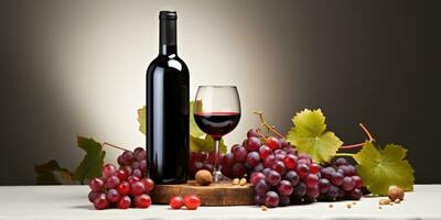 A picture Isolated white background with a Glass of red wine surrounded red grape, AI Generative photo