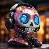 Pixar of a cute skeleton skull image with a robotic texture, AI Generative photo