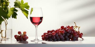 un imagen aislado blanco antecedentes con un vaso de rojo vino rodeado rojo uva, ai generativo foto