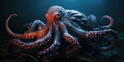 giant octopus hiding in the darkness, Generative AI photo