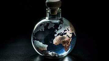 a unique miniature earth in a bottle, AI Generative photo