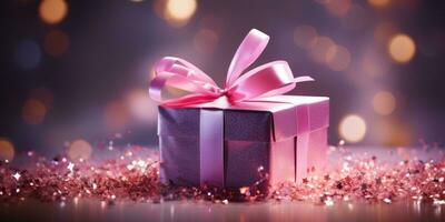 Magic light shines from open pink gift box, AI Generative photo
