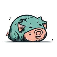 Illustration of a cute piggy in doodle style. vector