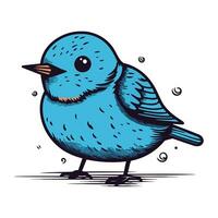 Cute blue bird on white background. Vector illustration for your design