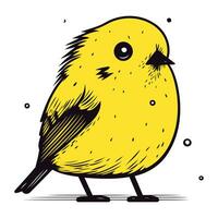 Vector illustration of cute little yellow bird isolated on white background. Hand drawn bird.