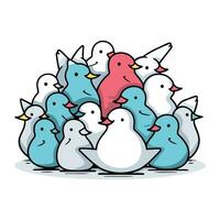 Cute group of birds. Vector illustration isolated on white background.