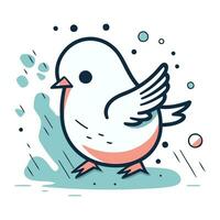 Vector illustration of a cute little bird on a white background. Line art style.