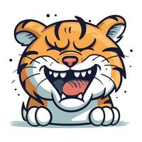 Cartoon tiger with angry expression. Vector illustration isolated on white background.