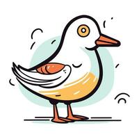 Vector illustration of cute cartoon seagull. Isolated on white background.