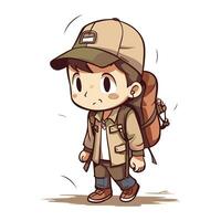 Illustration of a Boy Wearing a Backpack and Hiking Gear vector