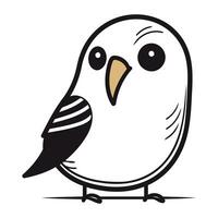 Black and white illustration of a cute little bird on a white background vector