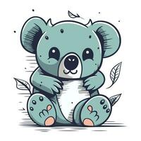 Cute cartoon koala sitting on the ground. Vector illustration.