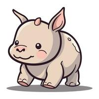 Cute rhinoceros cartoon character vector illustration. Cute baby rhinoceros.