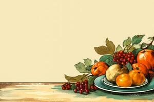 Early 20th century Thanksgiving recipes culinary color palette background with empty space for text photo