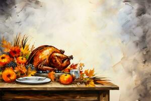 First Thanksgiving paintings in pilgrim inspired hues background with empty space for text photo