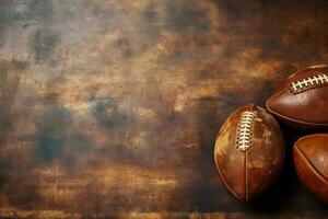 Touch football game nostalgia vintage leather brown hues background with empty space for text photo