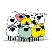 Funny sheeps on white background. Vector illustration of cartoon sheep.