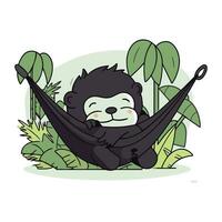 Cute cartoon monkey sleeping in hammock. Vector illustration of cute animal.