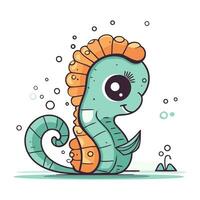 Cute cartoon seahorse. Vector illustration in flat style.