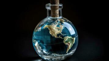 a unique miniature earth in a bottle, AI Generative photo