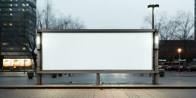 Blank white banner for advertisement on sidewalk in city AI Generative photo